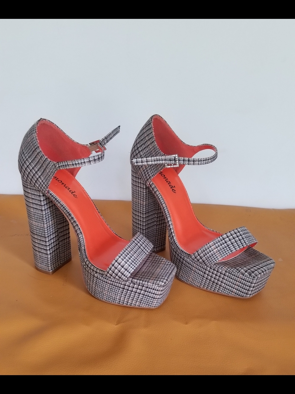 Lemonade Plaid And Orange High Heel Platform Shoes